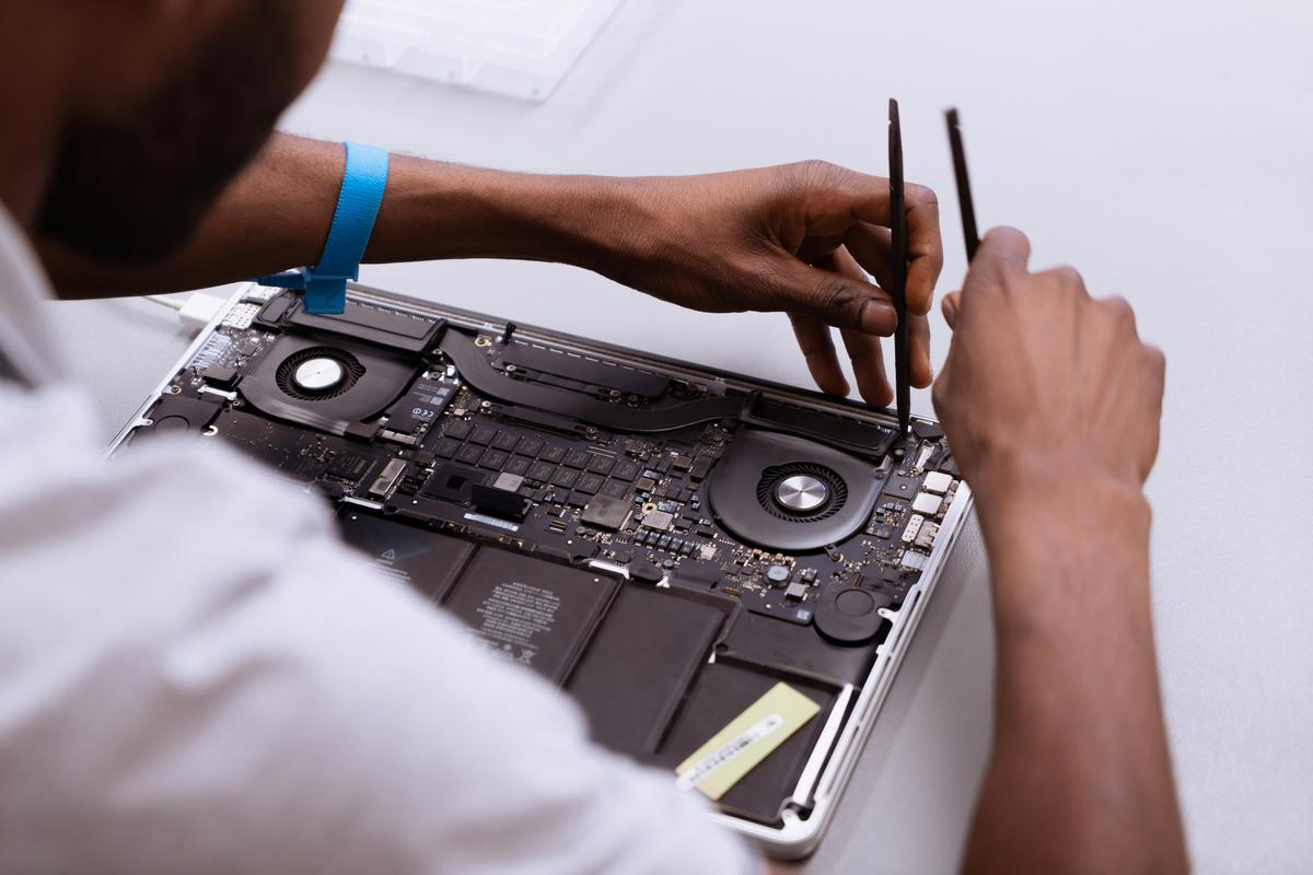 Technician working on device